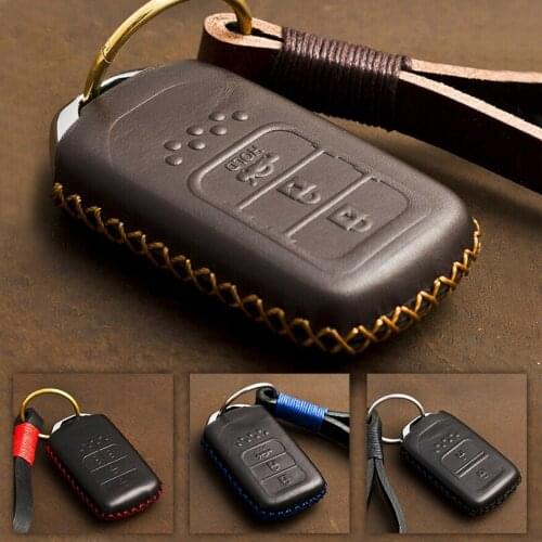 Genuine Leather Car Key Case Cover 2/3/4 Buttons For Honda Accord CIVIC Vezel Pilot CRV HRV XR-V INSPIRE Smart Remote Key Shell