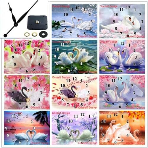 New 5d diamond painting with Mechanical clock swan 5d diamond embroidery clock diamond mosaic sale home decortion wall sticker