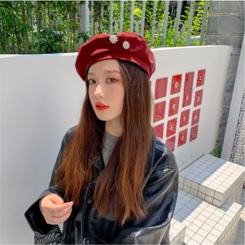 202008-shi autumn Sparkling diamond flower Suede lady beret hat women Leisure painter hat