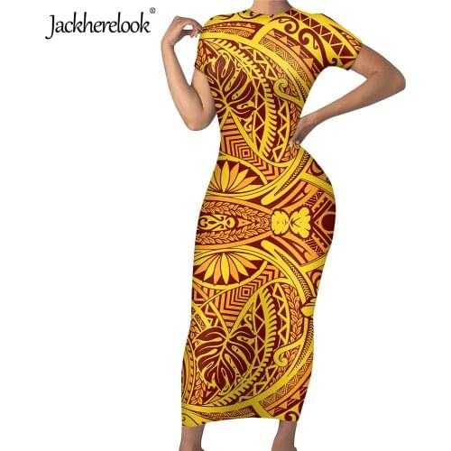 Jackherelook Summer Vintage Bodycon Dresses for Womens Polynesian Samoa Tattoo Brand Design Ladies Pencil Dress Vestido de Mujer