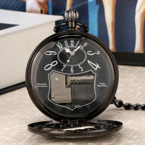 Hollow Hand Crank Music Quartz Pocket Watch Playing Music Fob Chain Watch Locomotive Art Collectibles Best Gifts for Men Women