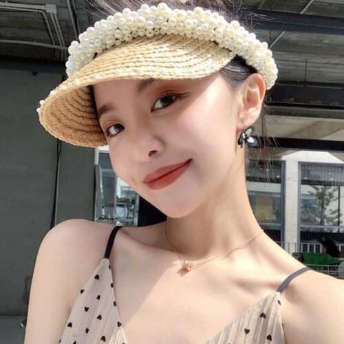 2020 Summer Pearl Parent-child Straw Hat fashion Panama Hat Lady Brand Women Empty Top Sun cap girls Beach Hat
