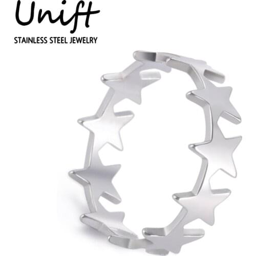 Unift Romantic Connected Pentagram Star Ring Stainless Steel Engagement Wedding Band Womens Accessories Simple Trendy Jewelry