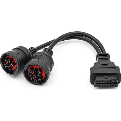 Car Truck Y Cable OBD OBD2 16Pin Female to J1708 6Pin/ J1939 9Pin OBDII Y Cable Diagnostic Adapter Cable