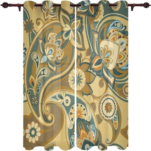 Paisley Flowers Retro Kitchen Curtain Kids Bedroom Living Room Balcony French Windows Curtain Fabric Pergola Bathroom