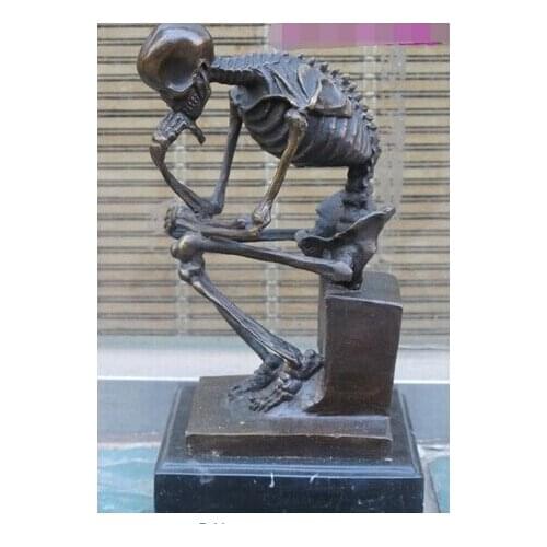 Western Marble Art Statue Skull human SKELETON THINKER Crafts Home Furnishing Arts pure copper