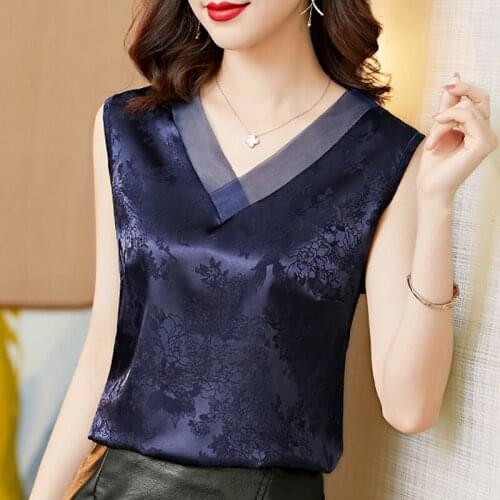 M-5XL Sleeveless Tank Tops Womens jacquard Satin Vest shirt V neck Plus size clothing Casual Camisole Tops