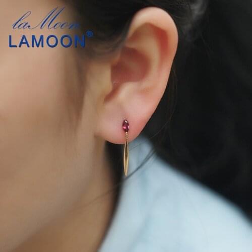 LAMOON 925 Sterling Silver Natural Gemstone 14K Yellow Gold Plated Trendy Dangle Drop Earrings Fine Jewelry for Women LMEI104