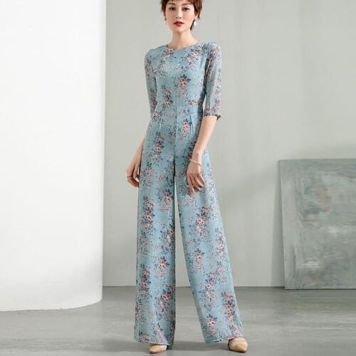 2020 Summer Party Jumpsuit for Women High Street Chiffon Print Elegant Half Sleeve O-neck Wide Leg Rompers Plus Size 3XL 4XL