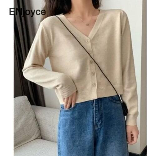 Spring Autumn Fashion Knitted Cardigan Sweater Women Simple Solid Sweaters Cropped Tops Slim Jumper Soft Warm Pull Femme