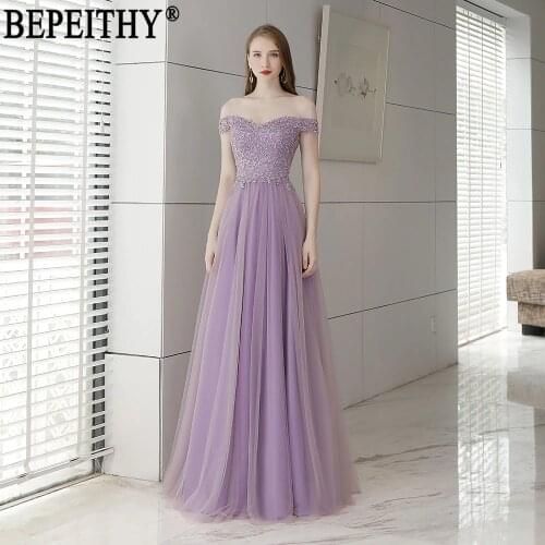BEPEITHY Vestido De Festa New Design Appliques Beads Off-Shoulder Formal Party Dress Long Evening Dresses 2019