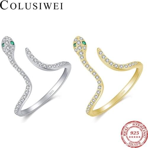Colusiwei Elegant Snake Ring 925 Sterling Silver Fashion Adjustable Finger Ring for Women Statement Wedding Anniversary Jewelry