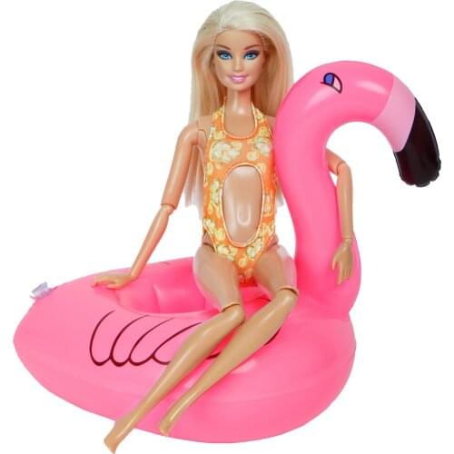 1 Orange Swimsuits Bikini + 1 Pink Bird Swimming Mini Lifebuoy Animal Shape Beach Bathing Accessories Clothes for Barbie Doll