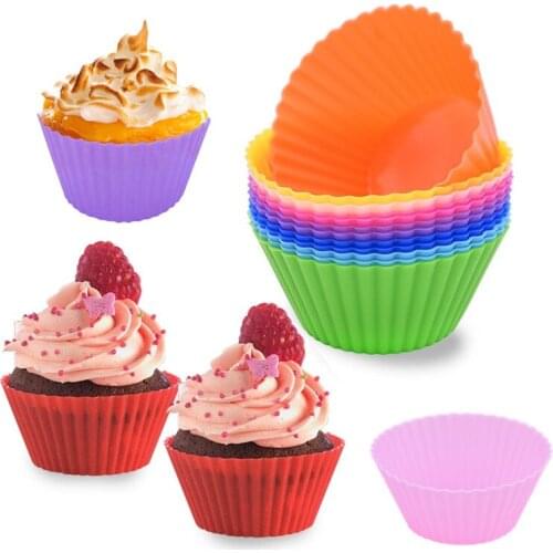 12Pcs/Set Silicone Cake Mold Round Shaped Muffin Cupcake Baking Molds Kitchen Cooking Bakeware Maker DIY Cake Decorating Tools