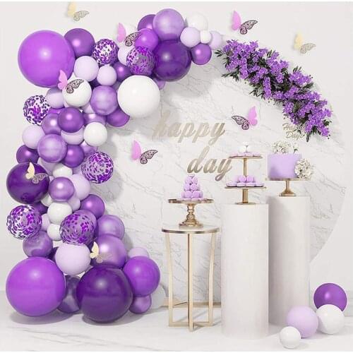 124pcs/set Purple White Balloon Garland Arch Kit Purple Confetti Balloon for Girl Baby Shower Birthday Wedding Party Decoration