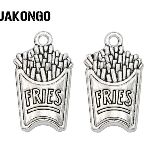 20PCS Antique Silver Plated Fries Charm Pendants for Bracelet Jewelry Making Accessories DIY Handmade Craft 25x15mm