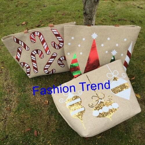 200pcs/lot High Quality Delicate Christmas Jute Sequin Tote Bag Cute Hand Bag For Christmas