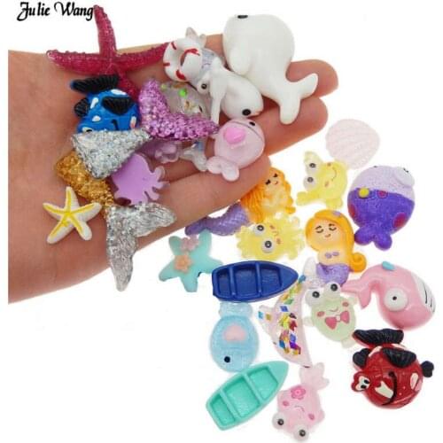 30pcs Mixed Sea Beach Theme Resin Flatback Cabochons Whale Mermaids Starfish Phone Case Decor Crafts DIY Accessory Cute Finding