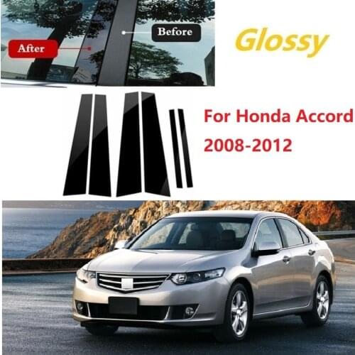 High Quality 6PCS Polished Pillar Posts Fit For Honda Accord 2008-2012 Window Trim Cover BC Column Sticker