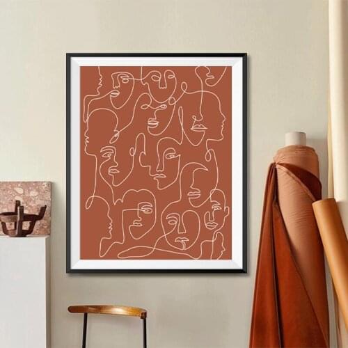 Abstract Face illustration Single Line Art Prints Minimalist Poster Neutral Wall Art Picture Canvas Painting Living Room Decor