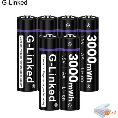 G-Linked 6PCS 1.5V AA Rechargeable Battery 3000mWh 1.5voltage li-ion lithium ion AA 2A batteries for toys free battery case gift