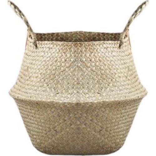 Storage Basket Rattan Straw Basket Wicker Seagrasss Folding Laundry Flower Pot Flower Vase Home Garden Hanging Basket Wedding