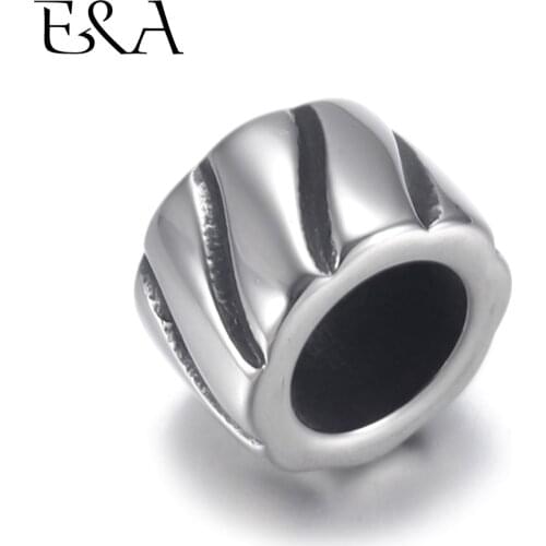 4pcs Stainless Steel Twisted Cylinder Bead 7mm Large Hole for Jewelry Bracelet Making Metal Beads DIY Supplies Parts