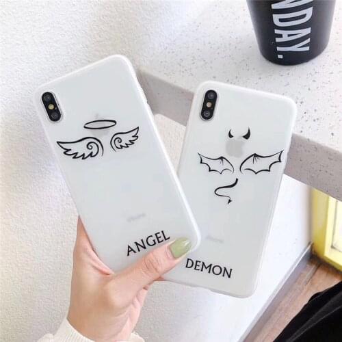 Cute Angel Demon Couples Case For iPhone 12 8 7 6 Plus 5 Soft Silicon Cover For iPhone 11 11Pro 12Pro XS Max XR X SE 2020 Coque