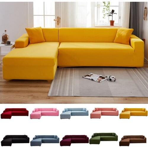 Yellow Elastic Corner Sofa Cover for Living Room 2 3 4 Seater Couch Decorative Cover for L shape Sofa Protection Need Buy 2pcs
