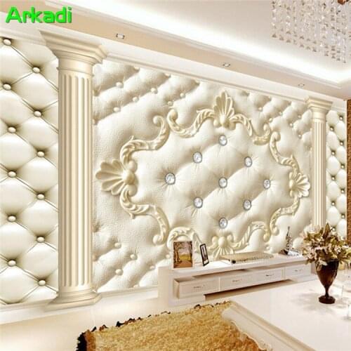 3D European soft sofa mural living room TV background wallpaper European Roman column soft wallpaper seamless wall cloth