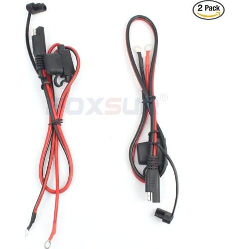 FOXSUR 2PCS Motorcycles or snowmobiles Battery Charger SAE Charge Cable, SAE Quick Disconnect plug to 12V Ring Terminal 15A Fuse