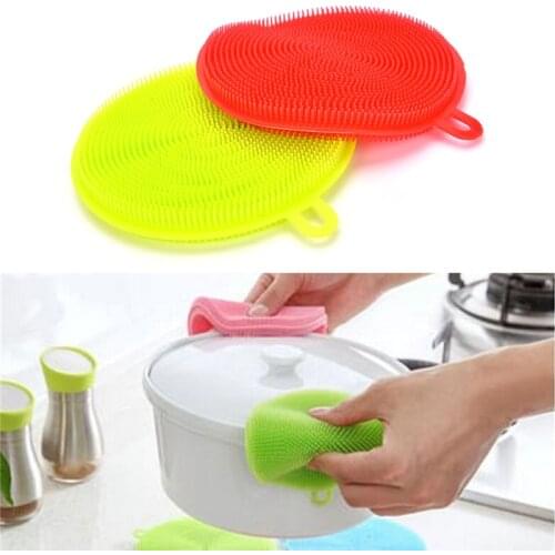 Hot Silicone Dish Washing Sponge Scrubber Kitchen Cleaning Antibacterial Tools
