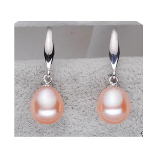 Good >>>>noble jewelry 14k white gold natural 10-12mm Pink south sea pearl dangle earrings