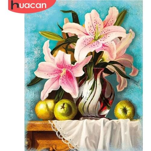 HUACAN Painting By Number Lily Flower Kits For Adults Handpainted DIY Coloring By Number Vase Home Decoration Drawing On Canvas