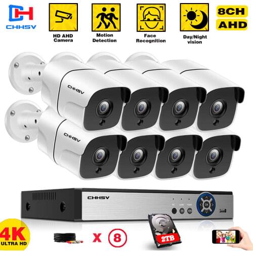 H.265 CCTV DVR Home Security Camera System 4K 8CH Video Surveillance Camera System Set 8 Channel DVR Kit 8MP 36pcs Infrared Led