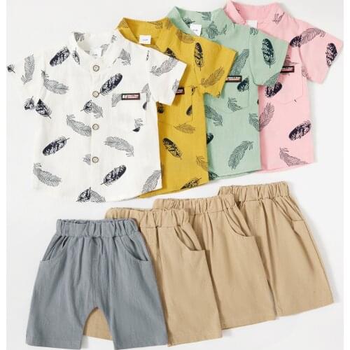 PatPat Leaf Print Short-sleeve Shirt and Pants Set