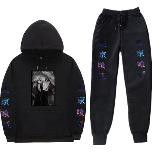 Anime Tokyo Ghoul mens Hoodies + Pants Two-Piece Suit sportswear hoodie Harajuku track suit Autumn Winter Print Casual Suit