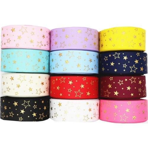 10 Yards 1" 25MM/1.5" 38MM Shiny Gold Star Printed Grosgrain Ribbon For Hair Bows DIY Crafts Handmade Accessories M19081501
