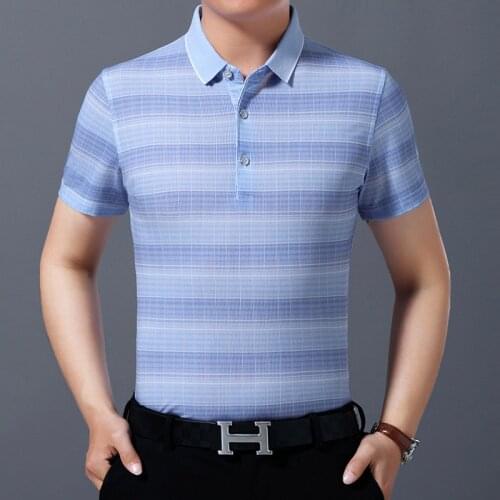 Summer mens clothing, color-stripe striped POLO shirt, business casual POLO shirt, short-sleeved plus size POLO shirt
