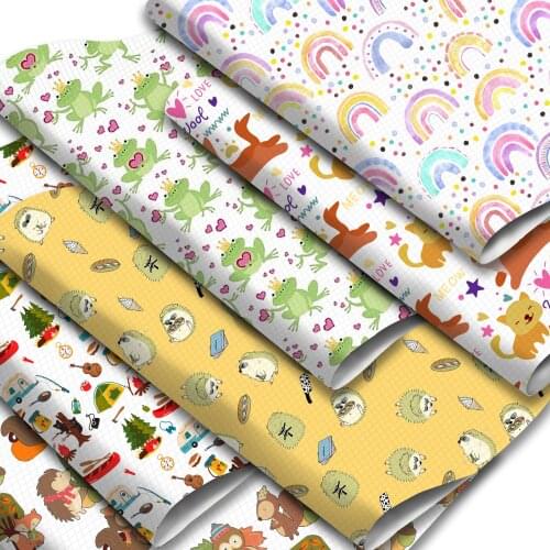 Rainbow Animal Frog Cat Printed Faux Leather Sheets Synthetic Leather Fabric 20x33cm for DIY Earrings Hair Bows Garments