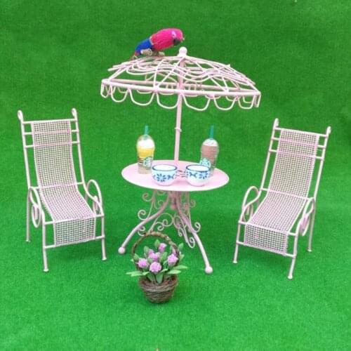 1/12 Scale Doll House Miniature Outdoor Garden Beach Poolside Scenery Furniture Decoration Metal Table Chairs