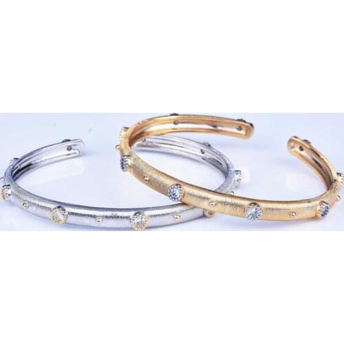 Fashion Open Bracelet Inlay Cubic Zircon Wire Drawing Design Simple Two Color Jewelry For Women Wedding Party Anniversary Gift