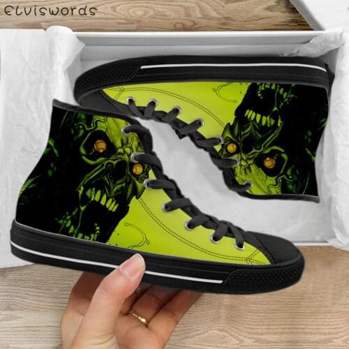ELVISWORDS Halloween Scary Zombie Head Mens Fashion Canvas Vulcanized High Top Sneakers Casual Breathable Lace Up Flats Shoes