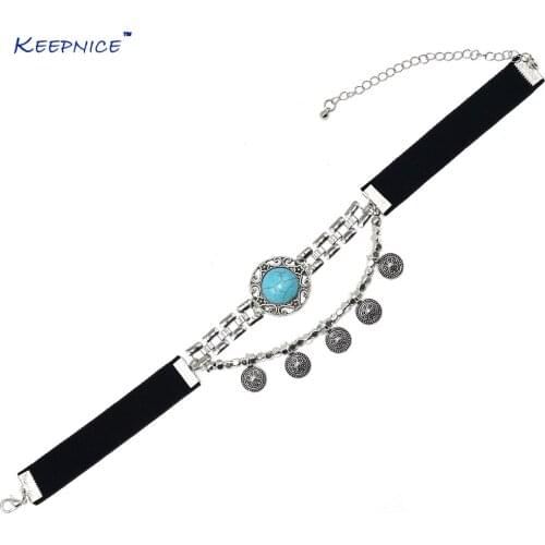 New Black velvet cord vintage short Collarbone chain Gothic goth collar necklace coin stone charm pendant retro choker necklace