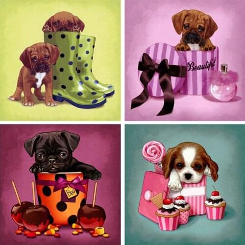 New 4 Pack Puppy 5D DIY Diamond Painting Kits Full Drill Rhinestone Embroidery Cross Stitch Home Decor