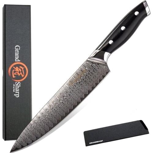 New 8 Inch Chef Knife Japanese 67 Layers Damascus VG-10 Steel Kitchen Knives Cleaver Slicing Cooking Tool G10 Handle GRANDSHARP