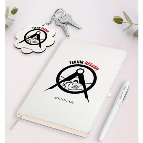 Personalized Technical Painter White Notebook Pen and Keychain Gift Seti-1 Reliable Quality Gift Casual Design Moment