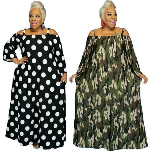 21236 Dress Women Summer Sexy Slash Neck Polka Dot Print Loose Fashion Thin Classic Female Office Casual Daily New Long Dresses