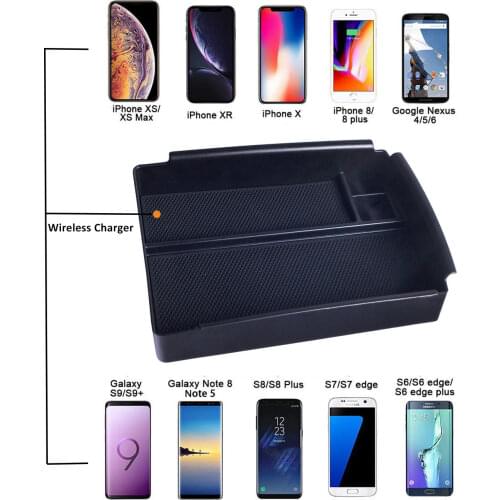 Car Mobile Phone Wireless Charging Central Armrest Storage Box Console Container Organizer Stowing Tidying For Tesla Model X S