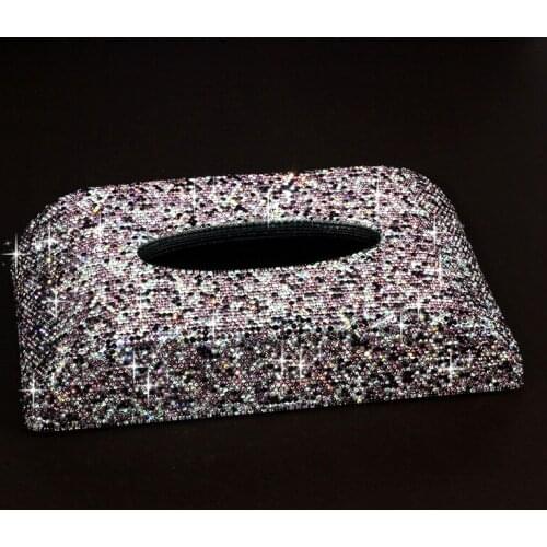 Crystal Car Tissue Box Car Interior Accessories Luxury Leather with Diamond Block Paper Towel Case for Women Gift Pink Black